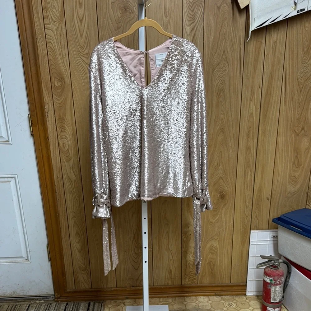 C/MEO Collective Pink Sequin Long Sleeve Blouse Rose Gold Medium